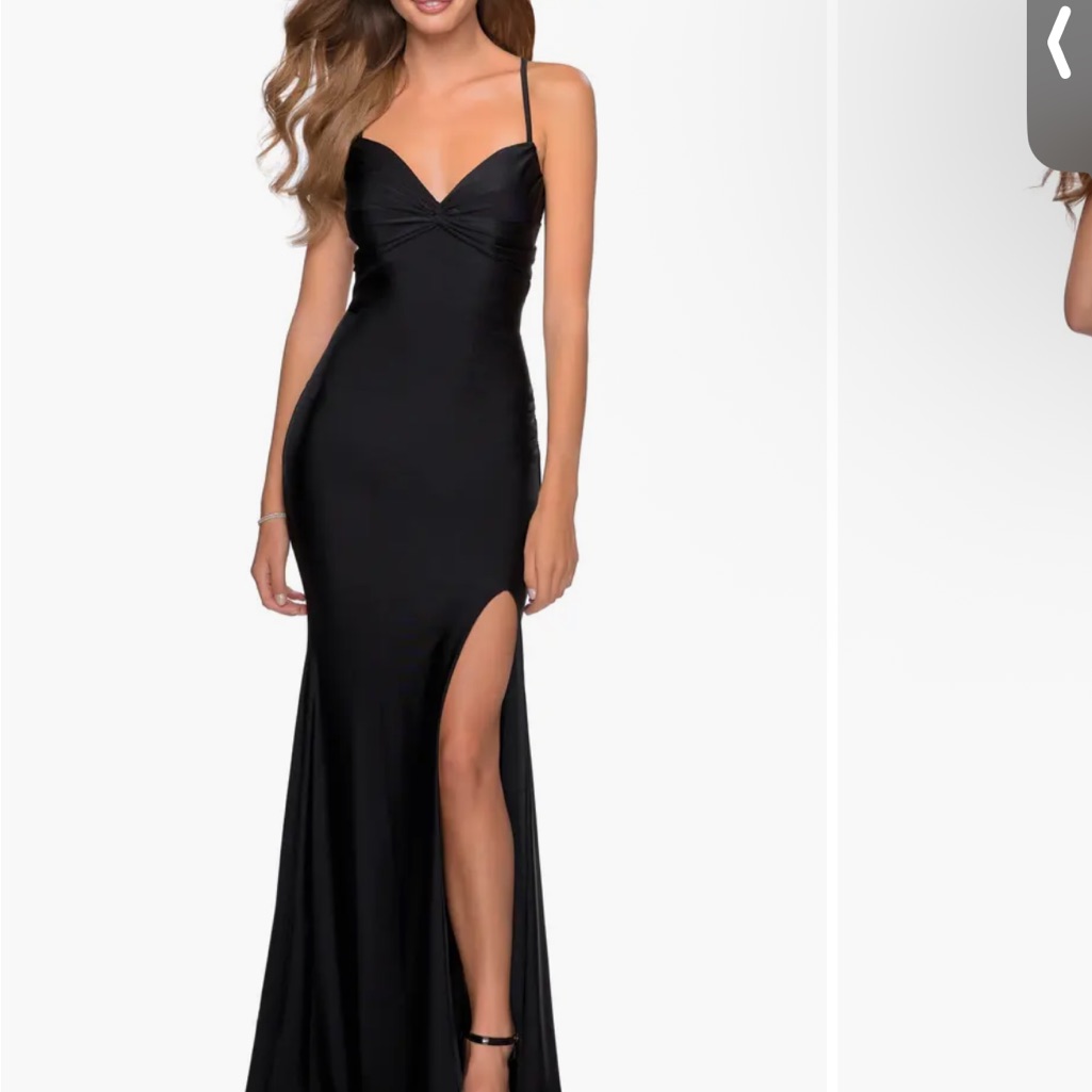 La Femme Elegant Black Spaghetti-Strap Evening Gown With Thigh Slit